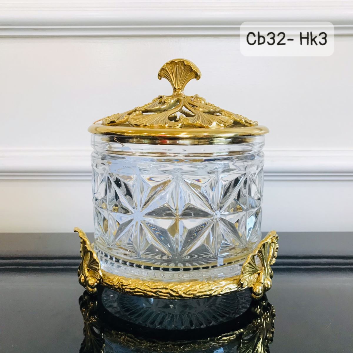 Hũ kẹo pha lê đế mạ vàng – CB32-HK3